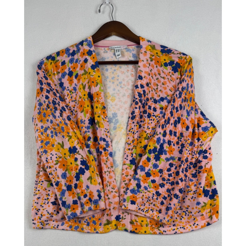 Isaac Mizrahi Live Pink Floral Open Front Cardigan Sweater Plus Size 1X Cotton